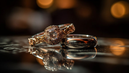 Shiny gemstone jewelry reflects love and elegance in wedding celebrations generated by artificial intelligenceの素材