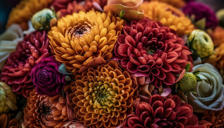 Multi colored bouquet of fresh flowers in a vase for decoration generated by artificial intelligenceの素材