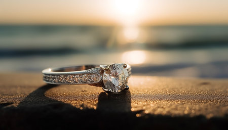 Shiny gold jewelry with precious gemstone, symbol of love and romance generated by artificial intelligenceの素材
