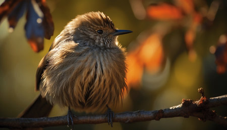 Yellow bird perching on branch, close up of animal eye generated by artificial intelligenceの素材