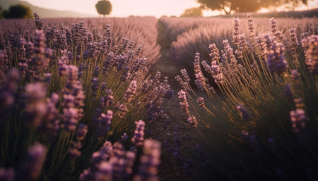 Aromatic flowers bloom in the idyllic French countryside at dusk generated by artificial intelligenceの素材