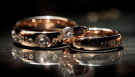 Shiny gold wedding ring symbolizes love and luxury in marriage generated by artificial intelligenceの素材