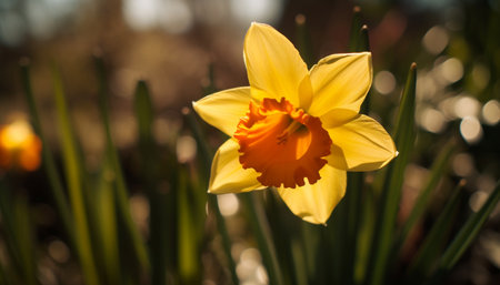 Vibrant yellow tulip blossom in formal garden, close up beauty generated by artificial intelligenceの素材