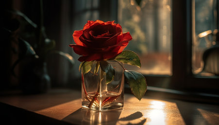 Romantic bouquet of fresh flowers on wooden table for celebration generated by artificial intelligenceの素材