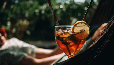 Carefree young adults enjoy refreshing cocktails in the summer sun generated by artificial intelligenceの素材