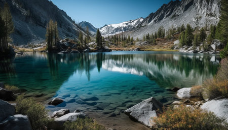 Majestic mountain range reflects tranquil scene of beauty in nature generated by artificial intelligenceの素材