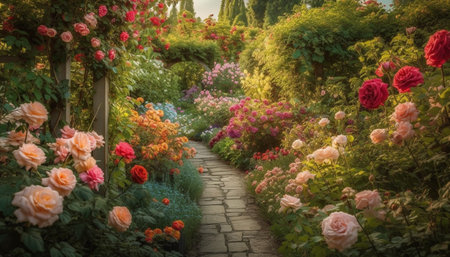 Vibrant bouquet of multi colored flowers adorn the rural meadow generated by artificial intelligenceの素材