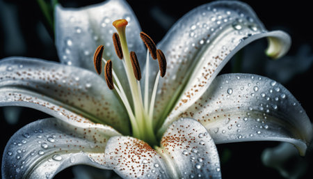 Freshness and beauty in nature a wet, close up gerbera daisy generated by artificial intelligenceの素材