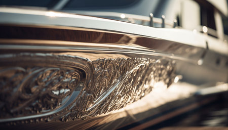 Vintage car chrome bumper reflects elegance and wealth driving outdoors generated by artificial intelligenceの素材