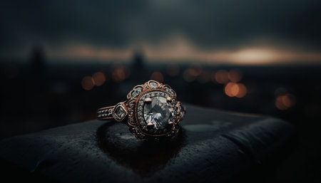 Shiny gold jewelry with gemstone reflects elegance and wealth generated by artificial intelligenceの素材