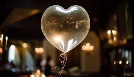 Bright balloons illuminate the dark night, symbolizing celebration and joy generated by artificial intelligenceの素材