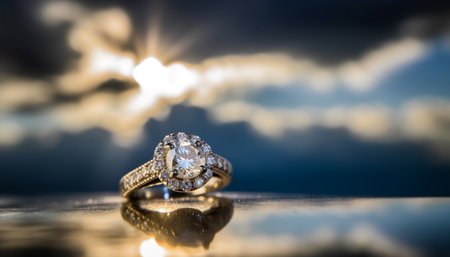 Shiny gold jewelry with precious gemstone reflects wealth and romance generated by artificial intelligenceの素材