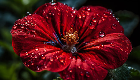 Vibrant hibiscus bud, wet with dew, in formal garden generated by artificial intelligenceの素材