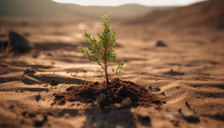 New life begins in arid climate, small seedling survives drought generated by artificial intelligenceの素材