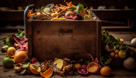 Healthy gourmet meal with fresh organic vegetables on rustic table generated by artificial intelligenceの素材