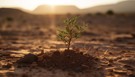 New life begins in arid climate, small seedling survives heat generated by artificial intelligenceの素材