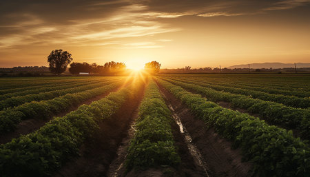 Idyllic vineyard harvests organic growth in tranquil rural landscape generated by artificial intelligenceの素材