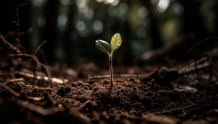 New life begins as small seedling grows into fresh green plant generated by artificial intelligenceの素材