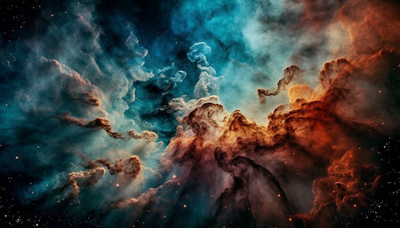 Abstract galaxy backdrop with glowing nebula and exploding stars generated by artificial intelligenceの素材