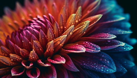 Vibrant petals of a wet, multi colored daisy in nature beauty generated by artificial intelligenceの素材