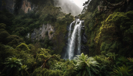 Tranquil scene of majestic mountain range in tropical rainforest generated by artificial intelligenceの素材