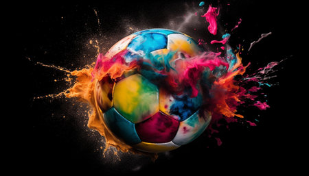 Abstract sphere exploding in multi colored flames, a fiery natural phenomenon generated by artificial intelligenceの素材