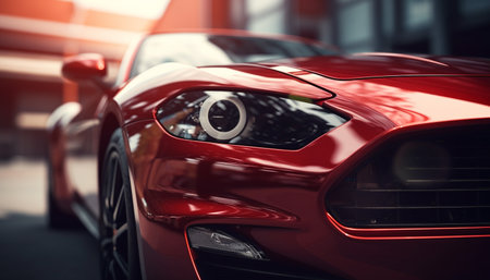 Modern sports car reflects elegance and luxury in close up view generated by artificial intelligenceの素材