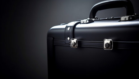Black leather business portfolio with metal lock and handle generated by artificial intelligenceの素材