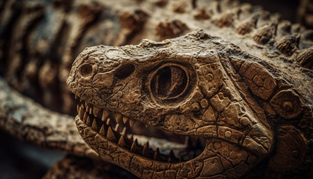 Animal head close up crocodile teeth, lizard tongue, viper eye generated by artificial intelligenceの素材