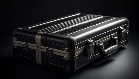 Black leather suitcase with metal handle for business travel generated by artificial intelligenceの素材