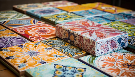 Vibrant colors adorn indigenous craft products in East Asian cultures generated by artificial intelligenceの素材