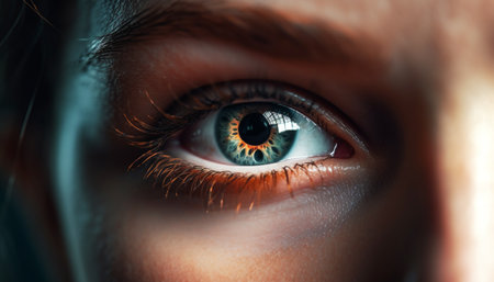 Beautiful caucasian woman blue eye in close up portrait shot generated by artificial intelligenceの素材