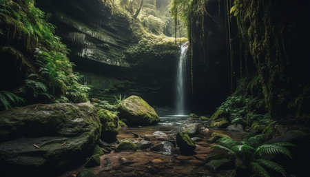 Tranquil scene of flowing water in tropical rainforest adventure generated by artificial intelligenceの素材