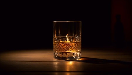 Luxury drink establishment showcases hard liquor in elegant glassware generated by artificial intelligenceの素材