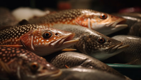 Spotted fish eating in underwater reef, focus on foreground generated by artificial intelligenceの素材