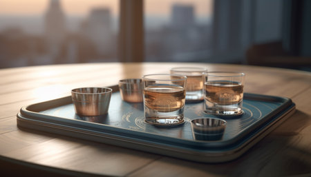 Luxury bar with modern design serves fresh whiskey cocktails indoors generated by artificial intelligenceの素材