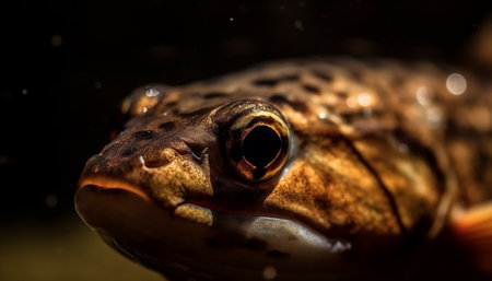 Green toad looking at camera in underwater forest habitat generated by artificial intelligenceの素材