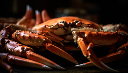 Fresh seafood meal crab and lobster boiled, steamed, grilled, and served generated by artificial intelligenceの素材