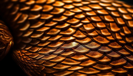 Yellow snake scales shimmer in abstract pattern, a reptile beauty generated by artificial intelligenceの素材