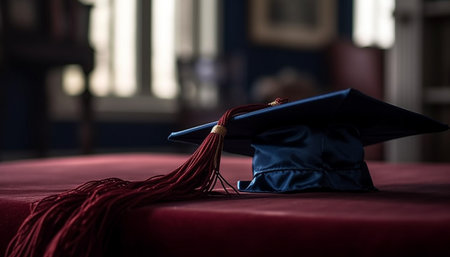 Graduation success with gown, diploma, tassel, achievement, celebration, expertise generated by artificial intelligenceの素材