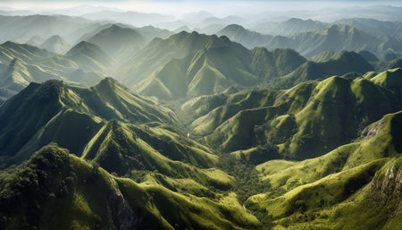 Tranquil mountain landscape, high up in the majestic outdoors generated by artificial intelligenceの素材