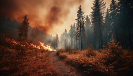 Tranquil forest meadow, autumn leaves, mountain range in background generated by artificial intelligenceの素材