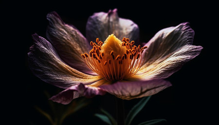 Vibrant hibiscus pistil in focus, showcasing beauty in nature generated by artificial intelligenceの素材
