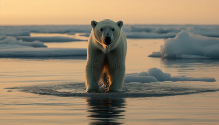 Majestic arctic mammal looking at camera on ice floe generated by artificial intelligenceの素材