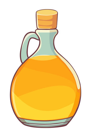 Organic olive oil in transparent glass bottleのイラスト素材
