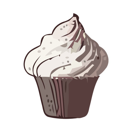 Sweet baked muffin in cute cartoon design
