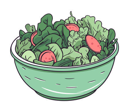 Fresh vegetable salad in organic green bowlのイラスト素材