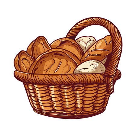Hand drawn vector illustration of bread basketのイラスト素材