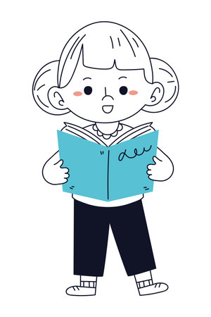 girl reading a book doodle iconのイラスト素材