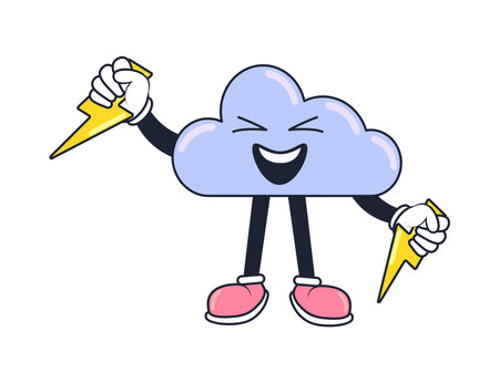 weather cartoon cloud with thundersのイラスト素材